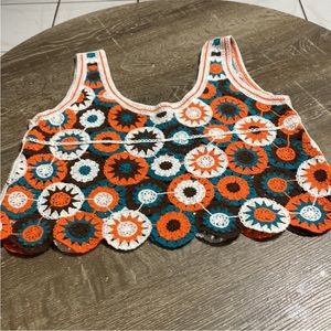 Julia By Love J Crochet Handmade Floral Crop Tank Top Size S